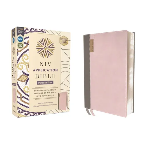 NIV Application Bible, Personal Size, Leathersoft, Pink/Gray, Red Letter, Comfort Print: Bringing the Ancient Message of the Bible Into Your World