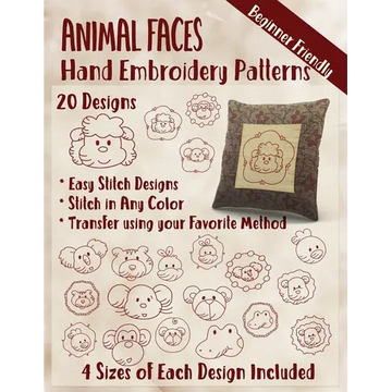 Animal Faces Hand Embroidery Patterns - Paperback