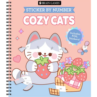 Brain Games - Sticker by Number: Cozy Cats: Includes a Foil Sticker Sheet to Complete Each Image! - Spiral