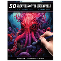 50 Creatures of the Underworld: Grayscale Colored Pencil Coloring Book - Paperback