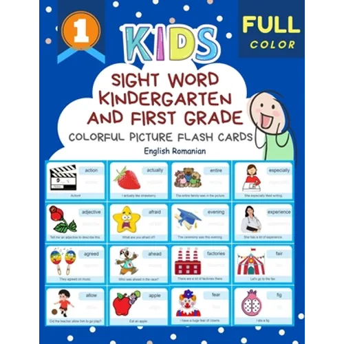 Sight Word Kindergarten and First Grade Colorful Picture Flash Cards English Romanian: Learning to read basic vocabulary card games. Improve reading c
