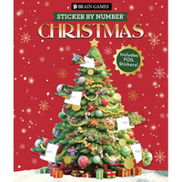 Brain Games - Sticker by Number: Christmas (24 Images to Sticker - Watercolor Tree Cover): Includes 2 Foil Sticker Sheets to Complete Each Image! - Paperback