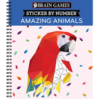 Brain Games - Sticker by Number: Amazing Animals (13 Images to Sticker) - Spiral