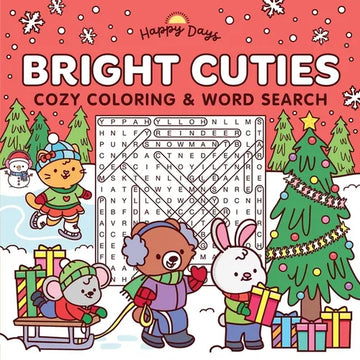 Bright Cuties: Christmas Cozy Coloring & Word Search Book: Sweet and Simple Coloring for Adults and Kids - Paperback