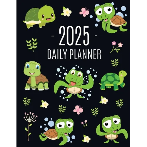 Turtle Planner 2025: Cute Tortoise Organizer: January-December (12 Months) Beautiful Agenda With Green Reptile Animal, Butterflies & Flowers
