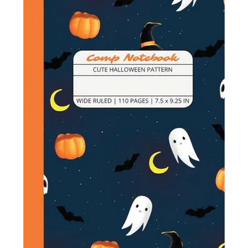 Comp Notebook: Cute Halloween Pattern Wide Ruled Composition Notebook Journal for Students, College, School, Office, Work - Paperback