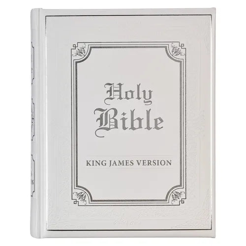 KJV Holy Bible, Classically Illustrated Heirloom Family Bible, Faux Leather Hardcover - Ribbon Markers, King James Version, White/Silver