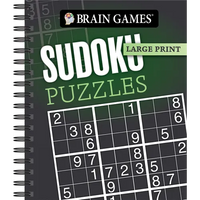 Brain Games - Large Print: Sudoku Puzzles (Dark Gray) - Spiral