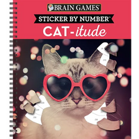 Brain Games - Sticker by Number: Cat-Itude (25 Images to Sticker) - Spiral