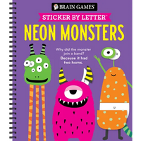 Brain Games - Sticker by Letter: Neon Monsters (20 Images to Sticker + Jokes!) - Spiral