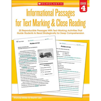Informational Passages for Text Marking & Close Reading: Grade 4 - Paperback