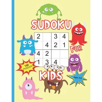 Sudoku For Kids Ages 4-8: Sudoku With Cute Monster Books For Kids, 4x4 Sudoku For Toddlers Kindergarten Preschool, Learn Numbers 1-4 - Paperback
