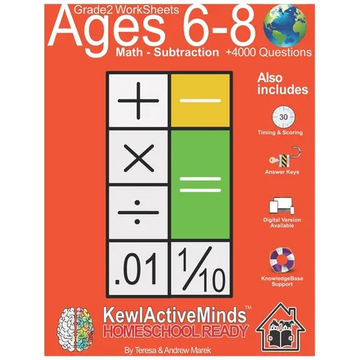 Grade 2 Worksheets - Math Subtraction, HomeSchool Ready +4000 Questions: Includes Timing & Scoring, Answer Keys, Knowledgebase Support - Paperback