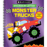 Brain Games - Sticker by Letter: Monster Trucks: Includes 1 Foil Sticker Sheet to Complete Each Image! - Spiral