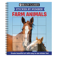 Brain Games - Sticker by Number: Farm Animals (Easy - Square Stickers): Create Beautiful Art with Easy to Use Sticker Fun! - Spiral