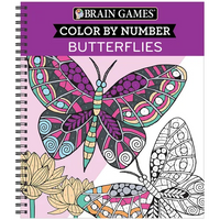Brain Games - Color by Number: Butterflies - Stress-Free Adult Coloring Book with Tear-Out Pages Relaxing Activity for Paint by Number Lovers Gift for - Spiral